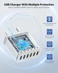 Мережевий зарядний пристрій Tupneuf 33 Вт, 6 USB-портів, Fast Charge - мініатюра 3