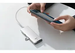 Хаб Baseus Lite Series 4-Port Type-C HUB Adapter Type-C to USB 3.0*4 25cm WKQX030302 White - мініатюра 4