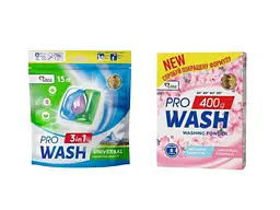 Набір PRO WASH 10 шт. Капсули "Альпійська свіжість" 10 шт. + Порошок для прання "Весняна свіжість" 400 г