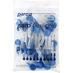 Набір міжзубних щіток Paro Swiss Flexi Grip X-тонкі 3 мм з ковпачком синій 30 шт. - мініатюра 2