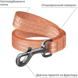 Повідець для собак WAUDOG Re-cotton світловідбивний S Ш 15 мм Д 200 см помаранчевий (03044) - мініатюра 3