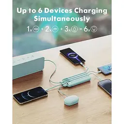 Портативний зарядний пристрій Charmast із вбудованими кабелями X 4 10000 мАг USB C 6 виходів 3 входи зі світлодіодним дисплеєм - мініатюра 6