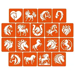 Набір трафаретів для біо-тату "Коні" Fresh Tattoo horses_5x5_18_1, 5х5 см
