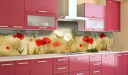 Вініловий кухонний фартух Маки і Ромашки наклейка для кухні ПВХ польові Квіти Бежевий Happy Pocket Z181420 - мініатюра 2