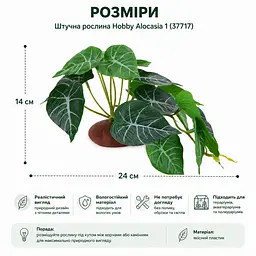 Штучна рослина Hobby Alocasia 1 24 x 14 см (37717) для тераріуму, акватераріуму та палюдаріуму
