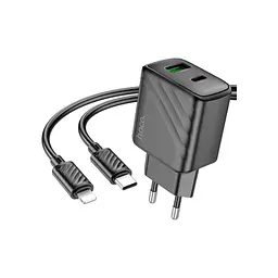 Зарядний пристрій HOCO CS23A USB-C PD30W + 1xUSB QC3.0 + cable USB-C to Lightning black (6942007609951)