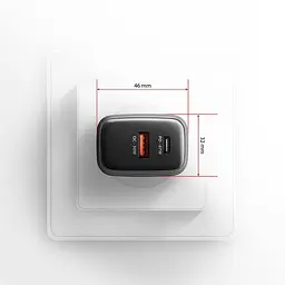 Мережевий зарядний пристрій з дисплеєм AXAGON ACU-PQ67D, 2x port (USB + USB-C), PD3.0/QC4+/PPS/Apple, 67W, сірий - мініатюра 2