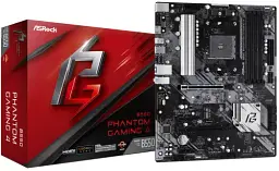 Мат.плата AM4 (B550) ASRock B550 Phantom Gaming 4, B550, 4xDDR4, CrossFireX, Int.Video(CPU), 6xSATA3, 2xM.2, 1xPCI-E 16x 4.0, 1xPCI-E 16x 3.0, 2xPCI-E 1x 3.0, 1xM.2 (Key E), ALC1200, RTL8111H, 8xUSB3.2/4xUSB2.0, HDMI, ATX