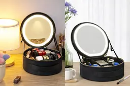 Косметичка-органайзер з LED дзеркалом, 29х28х11 см / Дорожня косметичка - мініатюра 2