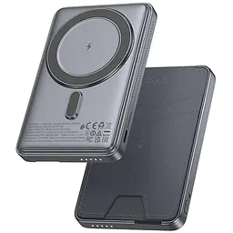 Портативний ЗП Power Bank Hoco Q46 Title PD20W з БЗП+card holder 5000 mAh Silver gray