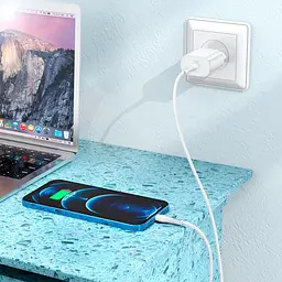 Мережевий зарядний пристрій Hoco N22 Type-C PD 25W білий + кабель Type-C to Lightning - мініатюра 2