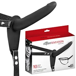 Страпон з вібрацією Fetish Tentation Vibrating Strap-On With Double Dildo 15 см чорний - мініатюра 2