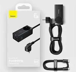 МЗП Baseus GaN3 Pro Desktop Powerstrip AC+2USB+2Type-C 65 W with Xiaobai Series Fast Charging Cable Type-C to Type PSZM000901 - мініатюра 6
