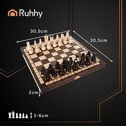 Шахи дерев’яні Ruhhy 26038 «Королівські», 30,5 × 30,5 см, подарунковий набір із натурального дерева, граб - мініатюра 4