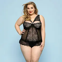 Сексуальний комплект білизни JSY Скромниця Брук Plus Size, Black, мереживо, корсет, стрінги