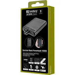 УМБ Sandberg 10000mAh 20W PD Survivor Nano Powerbank 2xUSB-C IN/OUT, IPX8 (421-32)