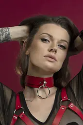 Чокер широкий з кільцем для повідця Feral Feelings Collar червоний, натуральна шкіра