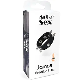 Ерекційне кільце Art of Sex - James з шипами з натуральної шкіри, колір Чорний - мініатюра 5
