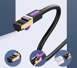 Патч-корд Vention CAT 7 SFTP Ethernet rj-45 - rj-45 8 жил 0.5 м Black (ICDBD) - мініатюра 2