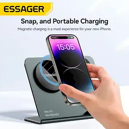 Бездротовий мультизарядний пристрій Essager Ruicheng desktop magnetic suction 15W (3 in 1) чорний - мініатюра 3
