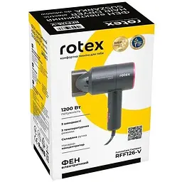 Фен для волосся Rotex RFF126-V Future Care Compact з концентратором 1200 Вт Чорний  - мініатюра 2
