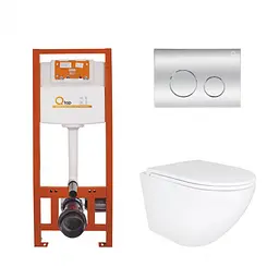 Набір: Qtap Robin Ultra Quiet унітаз підвісний QT1333046EUQW + Nest комплект інсталяції 4в1 (кругла клавіша Chrome) QT0133M425 + QT0111M11112CRM