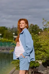Льняні шорти для вагітних Cancun L/XL Lullababe світлий денім - мініатюра 5