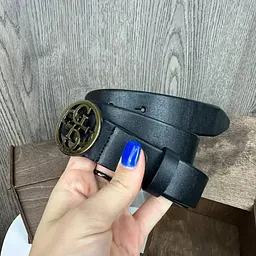 Ремінь жіночий шкіряний чорний з натуральної шкіри золота пряжка (1740Г) - мініатюра 2