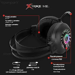 Дротові навушники з мікрофоном XTRIKE ME ігрові навушники з мікрофоном та RGB підсвічуванням, навушники для пк, Black
 - мініатюра 9