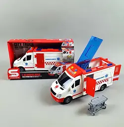 Машинка 345-260 (72) Швидка допомога, масштаб, 1:18, звук, підсвічування, колесо вільного ходу, в коробці