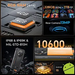 Смартфон Oukitel G1S 6.5"HD+ /4GB/128GB/ T606 /10600mAh /13+5Мп/ IP69K /NFC Black - мініатюра 7