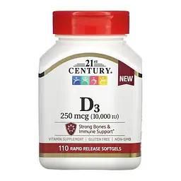 Вітамін D3, D3 250 mcg (10,000 IU) - 110 softgels