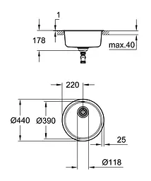 Кухонна мийка Grohe D 440 мм кругла, матова 31720SD0, Нержавіюча сталь - мініатюра 2