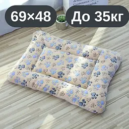 М’який плюшевий килимок-лежанка для котів та собак, теплий двосторонній матрацик, 69×48, до 35 кг, коричневий з лапками KT8001174