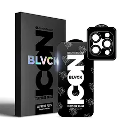 Комплект захисних скла для Apple iPhone 15 Pro Max, Supreme Plus Black Icon, загартоване повноекранне 3D скло на екран і скло на камеру, протиударне 9H, ультратонке, з олеофобним і жировідштовхуючим покриттям, ArmorStandart (ARM71140)