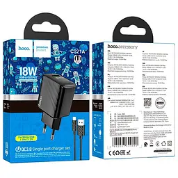 Адаптер мережевий Hoco Micro USB cable rich single port charger CS21A 1USB, 18W/3A, QC - мініатюра 2