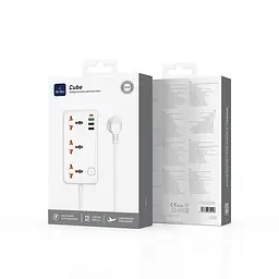Сітковий підовжувач WIWU 30W Cube Multiple Function GaN Power Strip 1C3A+3 sockets Wi-S005 EU Білий - мініатюра 2