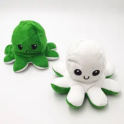 М'яка іграшка Восьминіг перевертень двосторонній веселий сумний Mood Octopus 20 см UKC зелено/білий - мініатюра 2