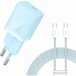 МЗП Baseus GaN5 Fast Charger (mini) 30W (1USB-C) + кабель Type-C to Type-C (P10110902) Galaxy Blue