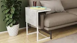 Стіл журнальний приставний Террі Комбо Ferrum-decor 345x662x440 Білий метал ДСП Бетон 16 мм (FRD-105149)