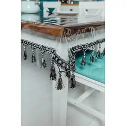 Скатертина силіконова з чорно-сірою бахромою 290х170 см