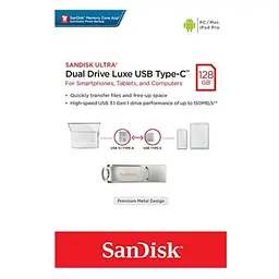 Флеш-накопичувач SanDisk USB 3. 1 Ultra Dual Luxe Type-C 128Gb (150 Mb/s) - мініатюра 2