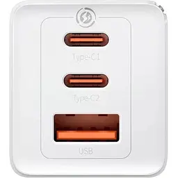Зарядний пристрій Baseus 2xUSB-C 65W + 1xUSB GaN + cable USB-C to USB-C 100W 1.0m white (CCGP120202) - мініатюра 4