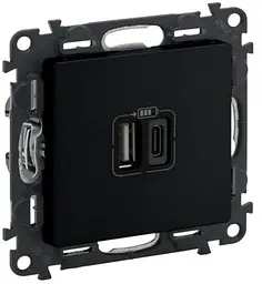 Зарядний пристрій з двома USB-роз'ємами тип А+типС Valena LIFE 240V 5V 3A матовий чорний Legrand osv0002024