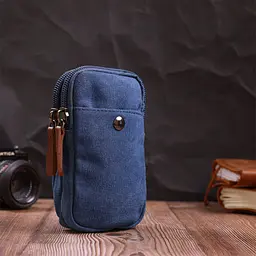 Практична сумка-чохол на пояс із металевим карабіном із текстилю Vintage 22226 синій - мініатюра 9