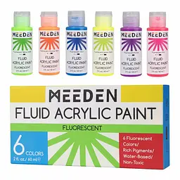 Набір рідких акрилових фарб Fluid Fluorescent 6×60 мл MEEDEN - мініатюра 2