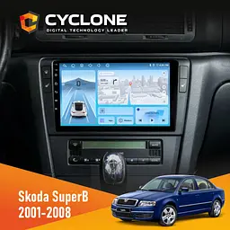 Штатна магнітола Skoda SuperB 2001-2008 Cyclone C9-012 4x64, DSP, 4G Cyclone (НФ-00009256)