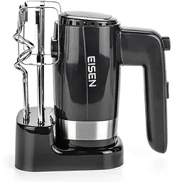 Міксер Eisen EHM-50, Black|Silver, 500W, ручний, 5 швидкостей, вінчики, гаки для замісу тіста, підставка для насадок, захист від перегріву