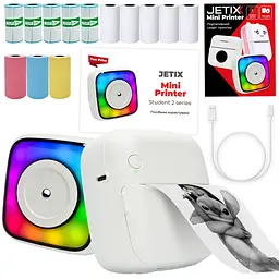 Bluetooth термопринтер JETIX Mini Printer Student 2 | Портативний принтер нічник із набором термопаперу в комплекті