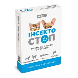 Краплі від бліх і кліщів для кошенят та цуценят Provet Інсектостоп 0.5 мл 6 шт. (арт. PR020027 _1 уп.(6пип.))